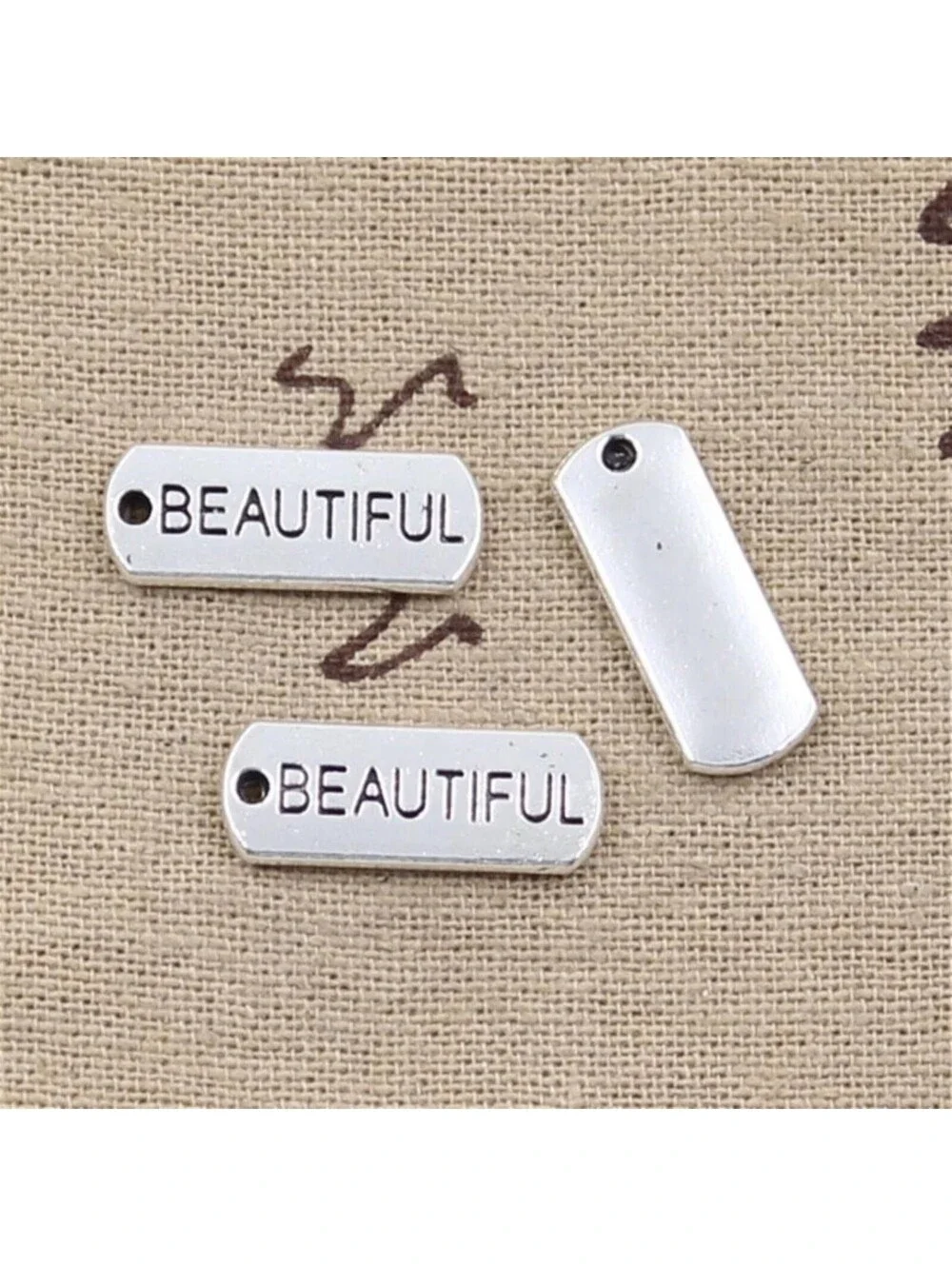 Inspirational Beautiful Message Word Charms Pendants Silver Tone Metal 5 pcs
